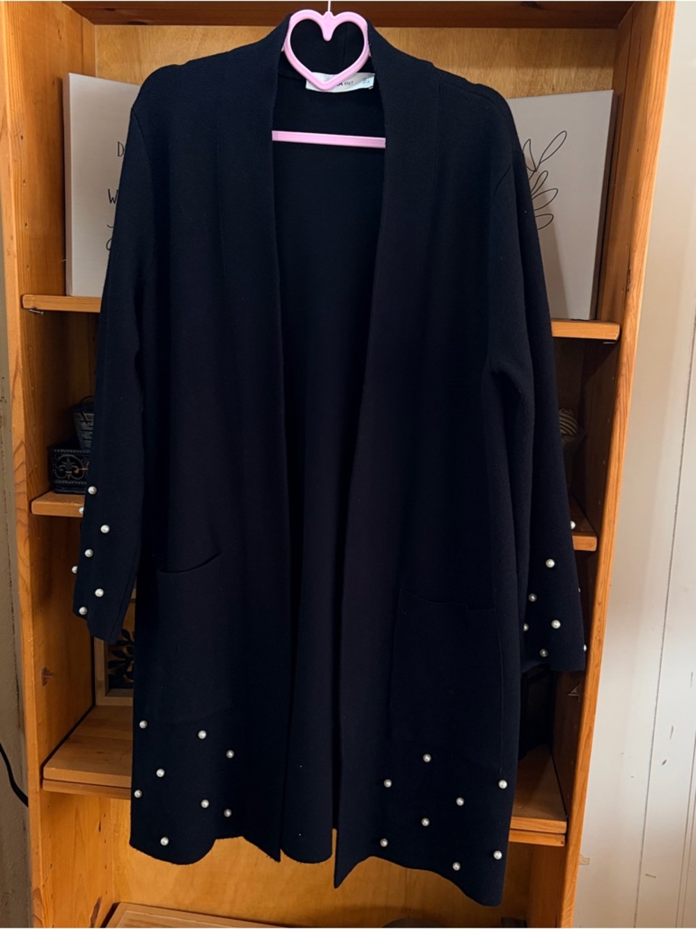 Zara Black Knit Pearls Cardigan Size Large 
Elegant preppy chic